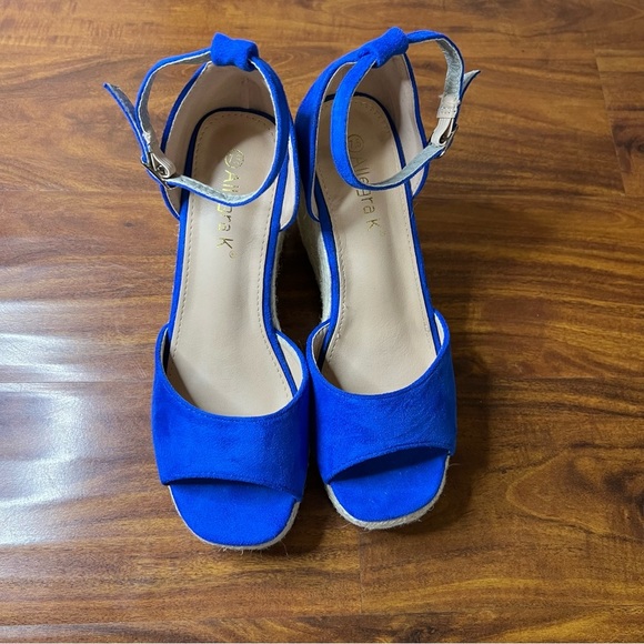 NWOT Allegra K Blue Espadrille Platform Ankle Strap Wedge Heel Sandals size 7.5 - Picture 4 of 11